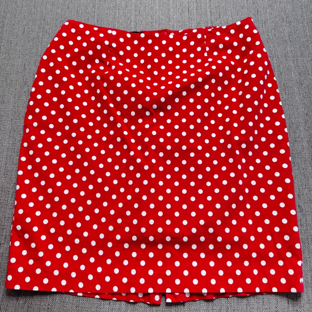 Talbots Woman Red White Polka Dot Pencil Skirt Plus Size 16W Lined Cotton Blend